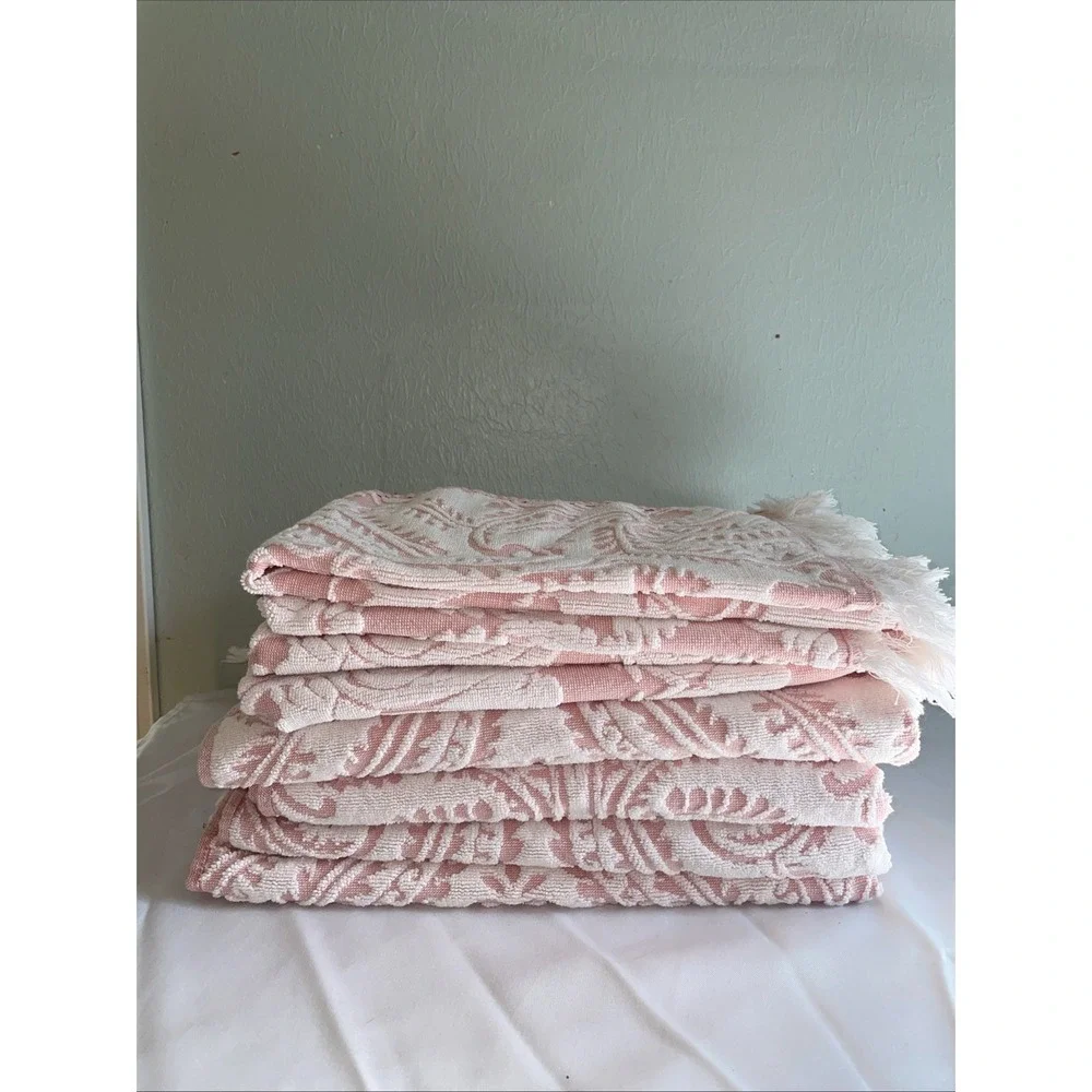 Enchante Laina Pink Paisley Turkish Cotton Towel Set Of 4 Bath & 4 Hand Fringe
